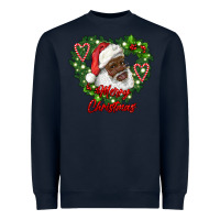 Navy merry christmas african american santa with wreath Heavyweight Sweatshirt - RanaPortraitStore