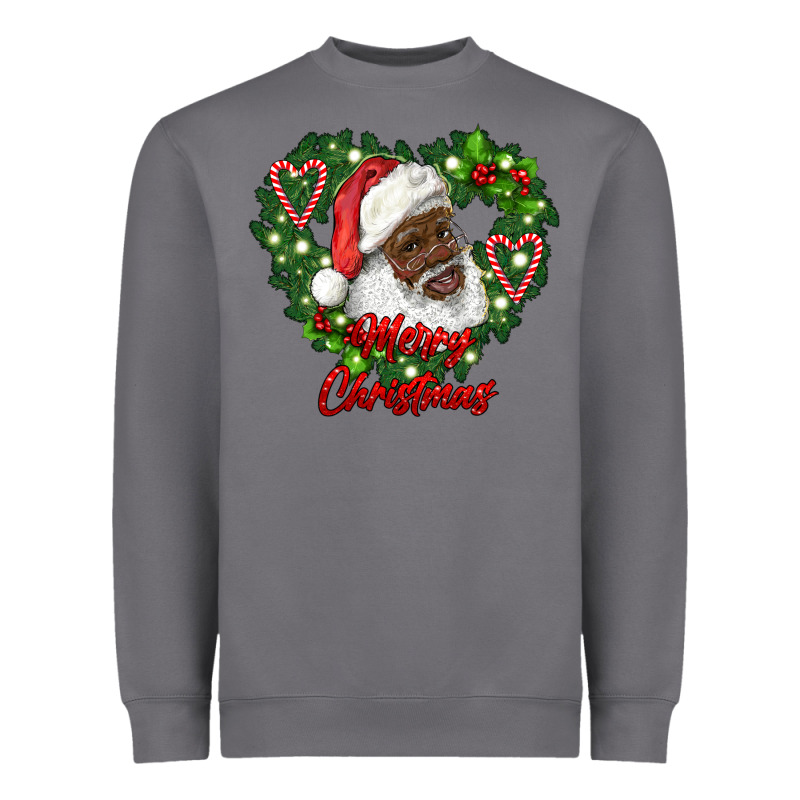 Merry Christmas African American Santa With Wreath Heavyweight Sweatshirt by RanaPortraitStore | Teevron