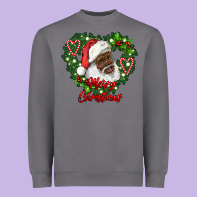Merry Christmas African American Santa With Wreath Heavyweight Sweatshirt Designed By Ranaportraitstore