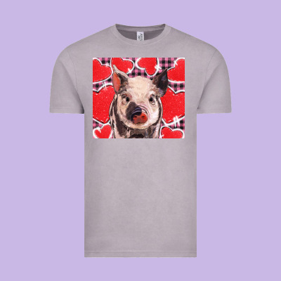 Valentine's Day Glitter Hearts Pig Vintage Tee Designed By Barkaloodesign