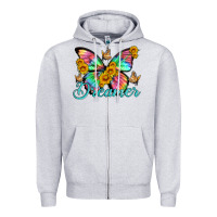 Heather Grey dreamer with Butterfly and sunflowers Zipper Hoodie - Artiststas
