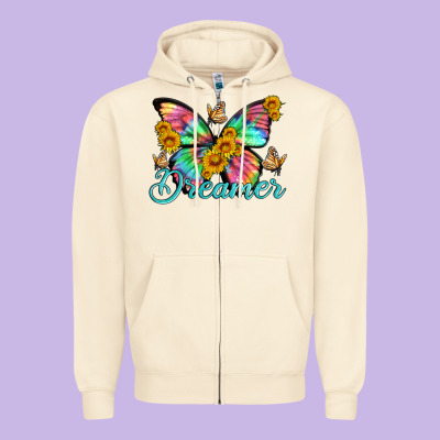 Dreamer With Butterfly And Sunflowers Zipper Hoodie Designed By Artiststas