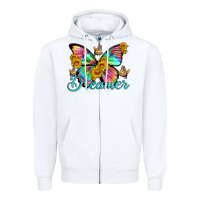 White dreamer with Butterfly and sunflowers Zipper Hoodie - Artiststas