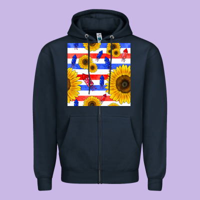 Patriotic Sunflowers Zipper Hoodie Designed By Bundleandbundleshop