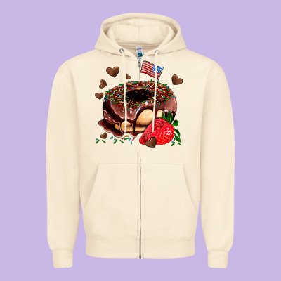 Donut Strawberry And Usa Flag Zipper Hoodie Designed By Adodesignshop