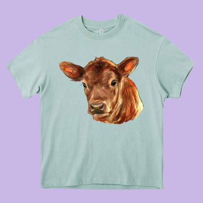 Red Angus Calf Face Heavy Core Tee Designed By Lillyallendesigns