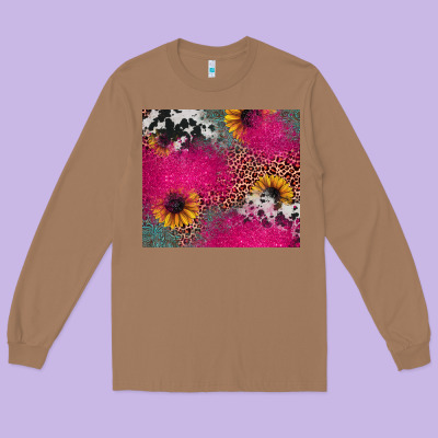 Pink Glitter Leopard Cowhide Long Sleeve Tee Designed By Jahusdesignshop