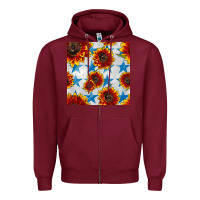 Burgundy patriotic sunflowers and stars Zipper Hoodie - BundleAndBundleShop