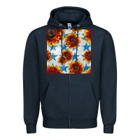 Navy patriotic sunflowers and stars Zipper Hoodie - BundleAndBundleShop
