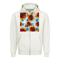 Oatmeal Heather patriotic sunflowers and stars Zipper Hoodie - BundleAndBundleShop