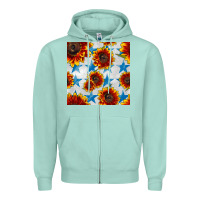 Seafoam patriotic sunflowers and stars Zipper Hoodie - BundleAndBundleShop