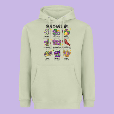 God Says I Am Mardi Gras Heavyweight Hoodie Designed By Maliassmallbusiness