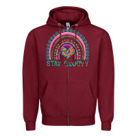 Burgundy stay groovy with rainbow and heart Zipper Hoodie - Artiststas