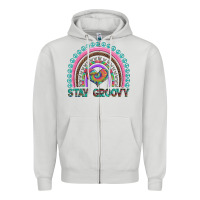 Dove Grey stay groovy with rainbow and heart Zipper Hoodie - Artiststas