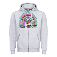 Heather Grey stay groovy with rainbow and heart Zipper Hoodie - Artiststas