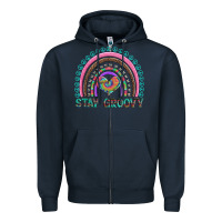 Navy stay groovy with rainbow and heart Zipper Hoodie - Artiststas