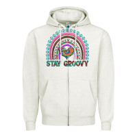 Oatmeal Heather stay groovy with rainbow and heart Zipper Hoodie - Artiststas