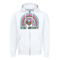 White stay groovy with rainbow and heart Zipper Hoodie - Artiststas