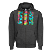 Charcoal Heather hippie peace sign butterfly leopard and tie dye brushstroke Zipper Hoodie - Artiststas