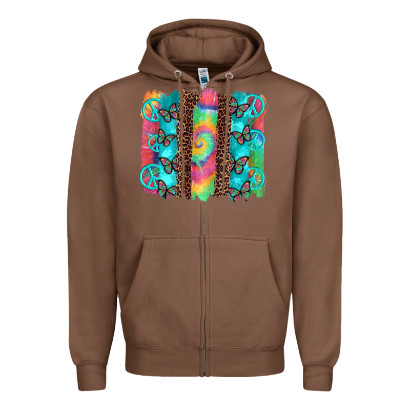 Hippie Peace Sign Butterfly Leopard And Tie Dye Brushstroke Zipper Hoodie by Artiststas | Teevron