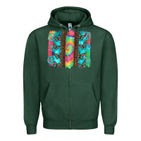 Sports Green hippie peace sign butterfly leopard and tie dye brushstroke Zipper Hoodie - Artiststas