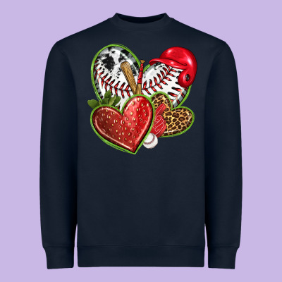 Baseball With Strawberry Hearts Heavyweight Sweatshirt Designed By Texasbilliewilder