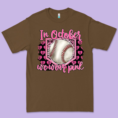 In October We Wear Pink Baseball Premium Tee Designed By Barkaloodesign
