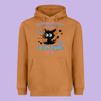I Survived 100 Days Of School Cat Heavyweight Hoodie Designed By Maliassmallbusiness