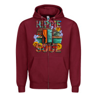 Burgundy hippie soul with caravan and flowers Zipper Hoodie - Artiststas