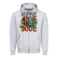Heather Grey hippie soul with caravan and flowers Zipper Hoodie - Artiststas
