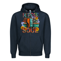 Navy hippie soul with caravan and flowers Zipper Hoodie - Artiststas