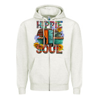 Oatmeal Heather hippie soul with caravan and flowers Zipper Hoodie - Artiststas