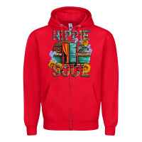 Red hippie soul with caravan and flowers Zipper Hoodie - Artiststas