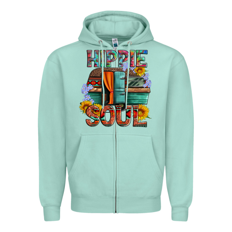 Hippie Soul With Caravan And Flowers Zipper Hoodie by Artiststas | Teevron