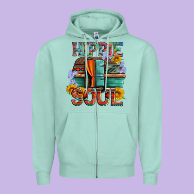 Hippie Soul With Caravan And Flowers Zipper Hoodie Designed By Artiststas