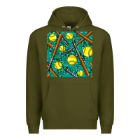 Army Green softball bat with leopard and glitter seamless pattern Premium Hoodie - BundleAndBundleShop