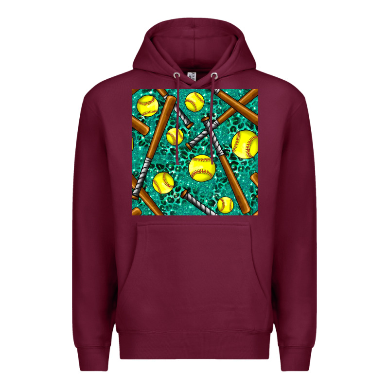 Softball Bat With Leopard And Glitter Seamless Pattern Premium Hoodie by BundleAndBundleShop | Teevron