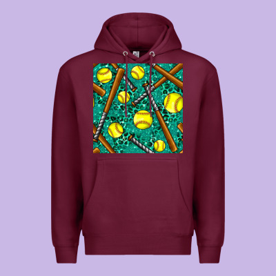 Softball Bat With Leopard And Glitter Seamless Pattern Premium Hoodie Designed By Bundleandbundleshop