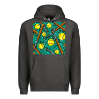 Charcoal Heather softball bat with leopard and glitter seamless pattern Premium Hoodie - BundleAndBundleShop