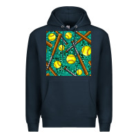 Navy softball bat with leopard and glitter seamless pattern Premium Hoodie - BundleAndBundleShop