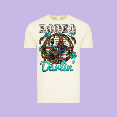 Western Rodeo Darlin' Bullfighter Serape Cowhide Turquoise Gemstones Vintage Tee Designed By Barkaloodesign
