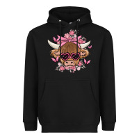 Black cow with flowers and butterflies Heavyweight Hoodie - MaliasSmallBusiness