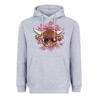 Heather Grey cow with flowers and butterflies Heavyweight Hoodie - MaliasSmallBusiness