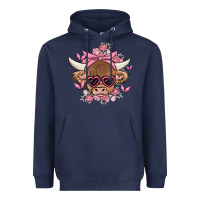 Navy cow with flowers and butterflies Heavyweight Hoodie - MaliasSmallBusiness