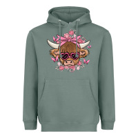 Sage cow with flowers and butterflies Heavyweight Hoodie - MaliasSmallBusiness