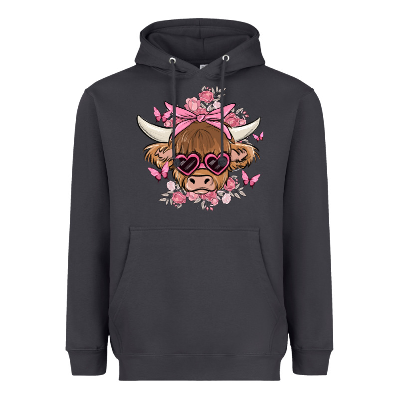 Cow With Flowers And Butterflies Heavyweight Hoodie by MaliasSmallBusiness | Teevron