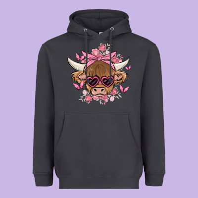 Cow With Flowers And Butterflies Heavyweight Hoodie Designed By Maliassmallbusiness