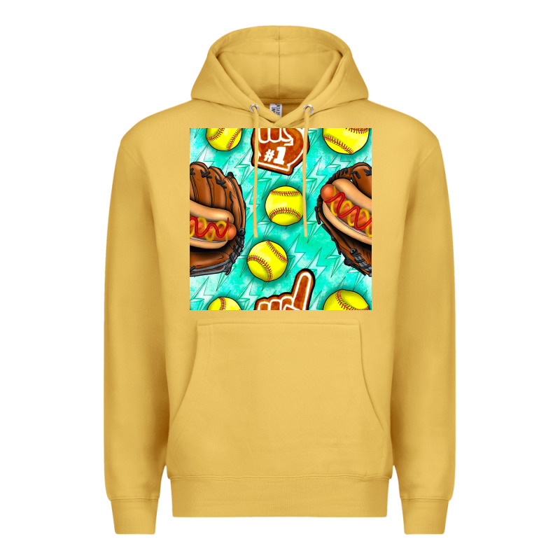 Softball Glove And Hotdog Seamless Pattern Premium Hoodie by BundleAndBundleShop | Teevron