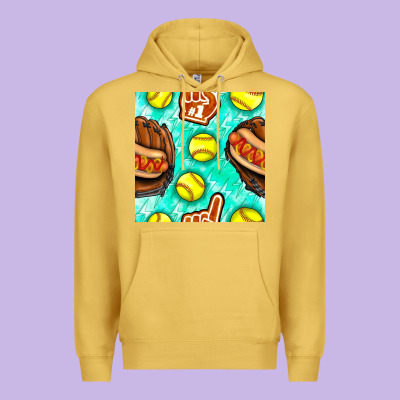 Softball Glove And Hotdog Seamless Pattern Premium Hoodie Designed By Bundleandbundleshop