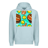 Blue Mist softball glove and hotdog seamless pattern Premium Hoodie - BundleAndBundleShop